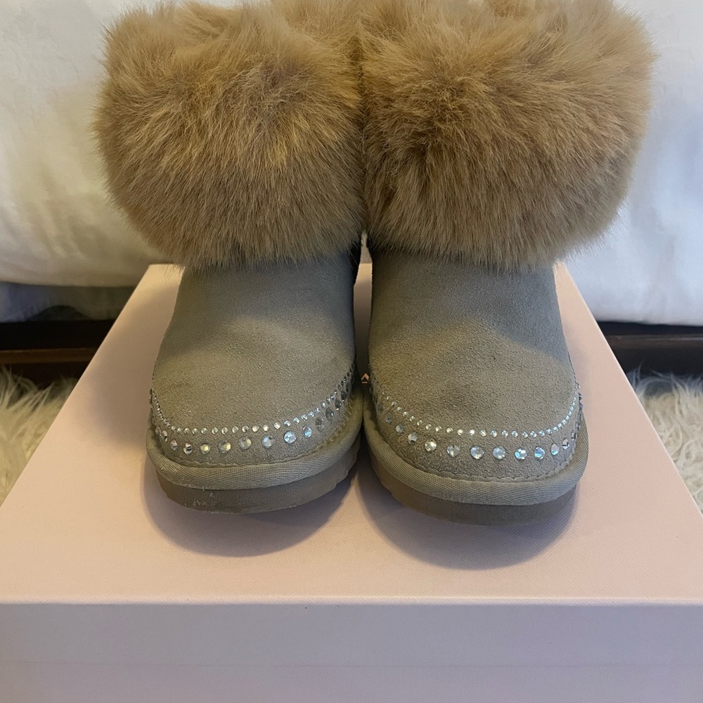 Monnalisa girl EU 32(US1-1.5)Faux Fur Trimmed Boots with Rhinestone Accents
